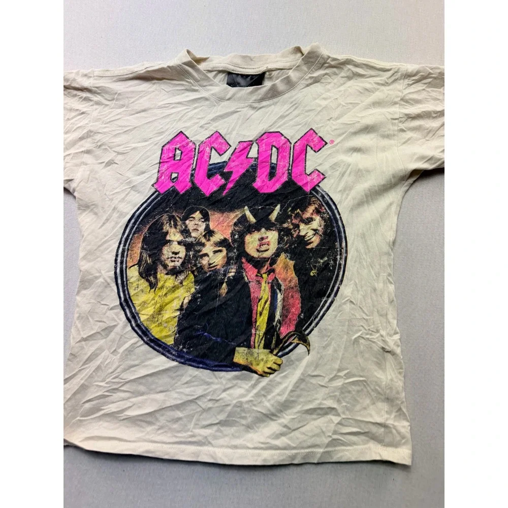 Cotton On AC/DC T-Shirt Kids Size 9-10 Off-White Excellent Highway to Hell Tour
